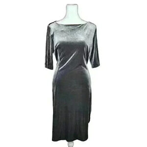 Lands' End women's gray velour half sleeve midi dress size petite medium